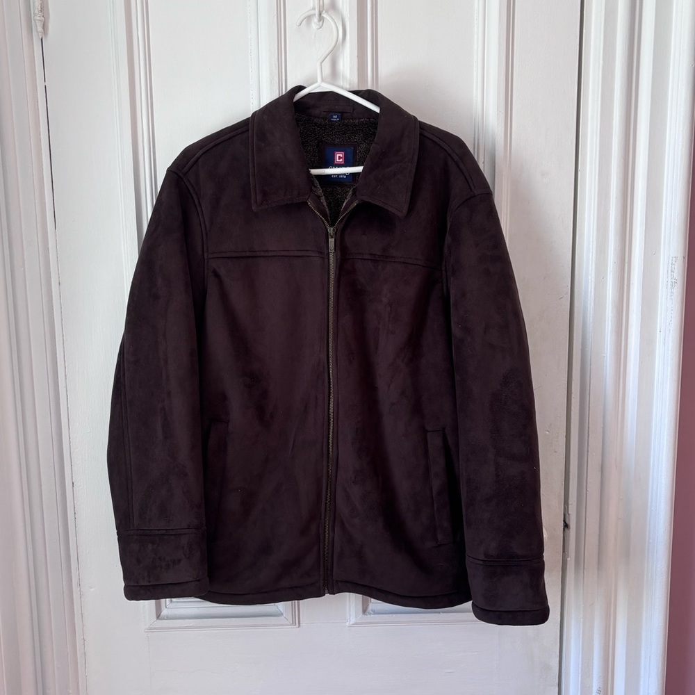 Men’s Chaps Brown Faux Suede Zip Front Plush Lined Chocolate Brown Jacket Medium